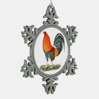 Gamecock Blue Red Rooster Snowflake Pewter Christmas Ornament