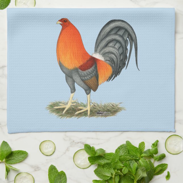 Gamecock Blue Red Rooster Tea Towel (Folded)
