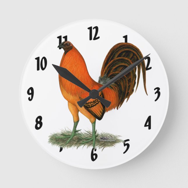 Gamecock Ginger Red Rooster Round Clock (Front)