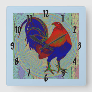 Gamecock: Impressionist Rooster Square Wall Clock