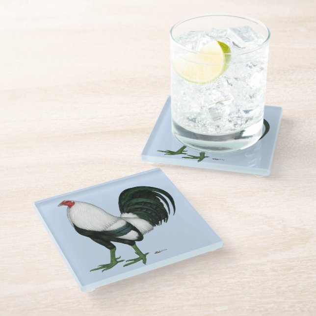 Gamecock Silver Duckwing Glass Coaster (Angled)