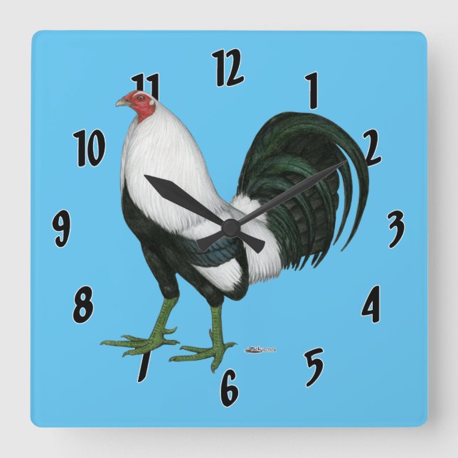 Gamecock Silver Duckwing Square Wall Clock (Front)