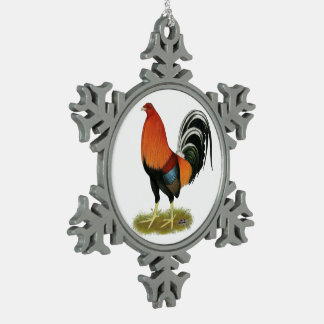 Gamecock Wheaten Rooster Snowflake Pewter Christmas Ornament