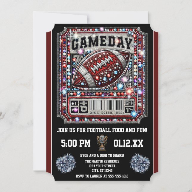 Gameday Bling Football Party Big Game Bowl Game Invitation (Front)