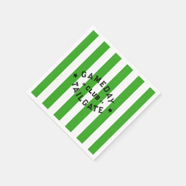 Gameday Tailgate Club Green Stripe Custom Party Napkin (Corner)