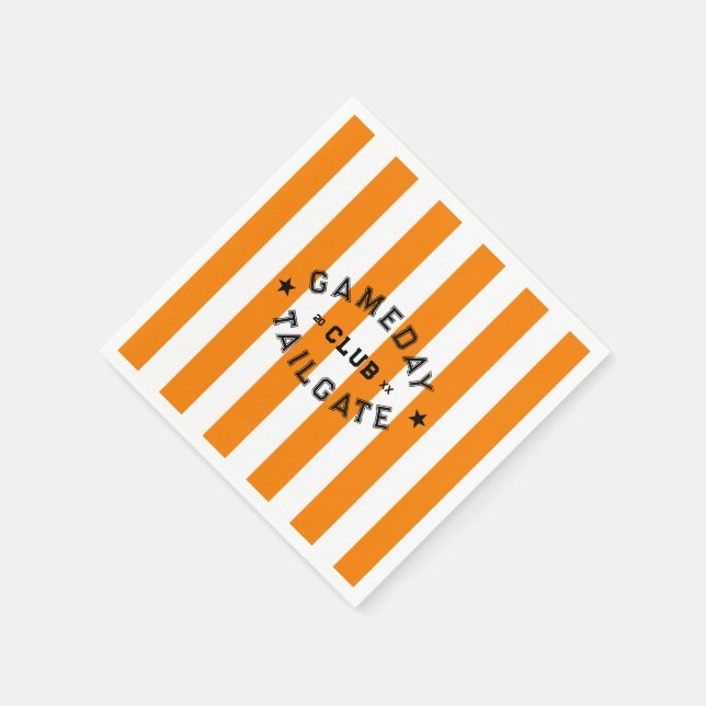 Gameday Tailgate Club Orange Stripe Custom Party Napkin (Corner)
