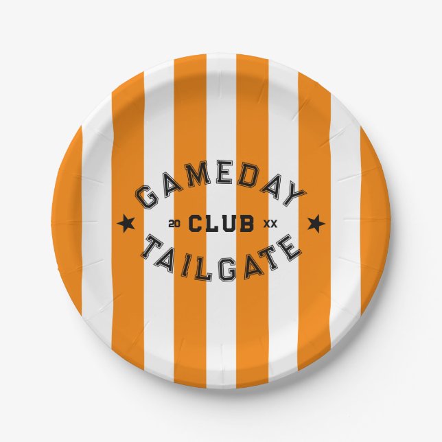 Gameday Tailgate Club Red Stripe Custom Party Paper Plate (Front)