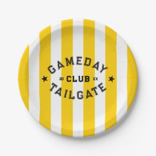 Gameday Tailgate Club Yellow Stripe Custom Party Paper Plate
