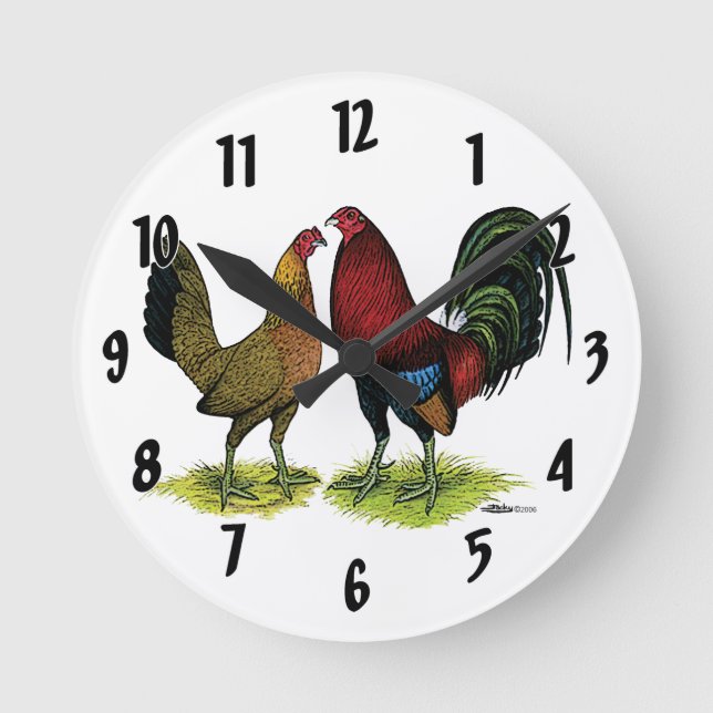 Gamefowl Pair Round Clock (Front)
