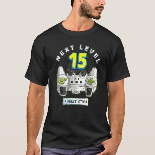 Gamer 15th Birthday Next Level 15 Game Controller  T-Shirt (Front)