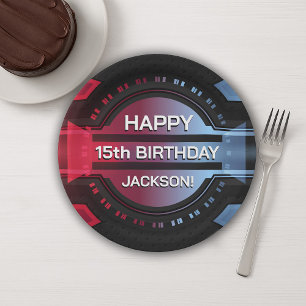Gamer 15th Happy Birthday Paper Plate
