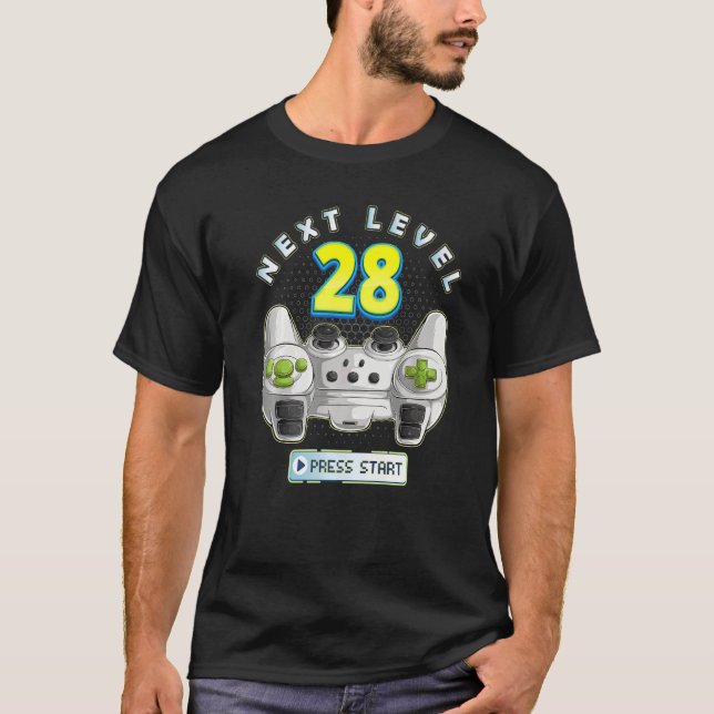 Gamer 28th Birthday Next Level 28 Game Controller  T-Shirt (Front)