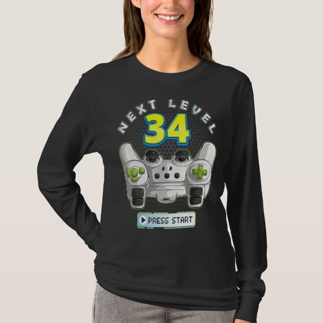Gamer 34th Birthday Next Level 34 Game Controller  T-Shirt (Front)