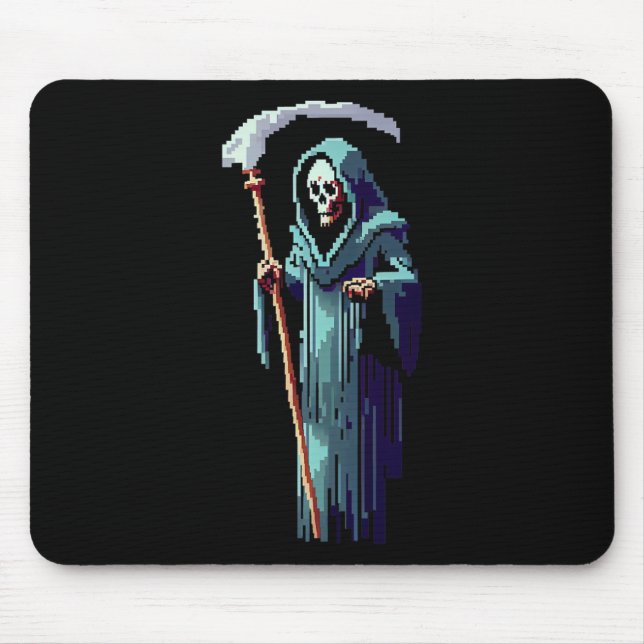 Gamer 8 Bit Pixel Art Video Game Grim Reaper Of De Mouse Pad (Front)