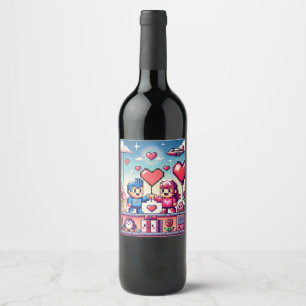 Gamer 8 bit Valentine's Day Wine Label