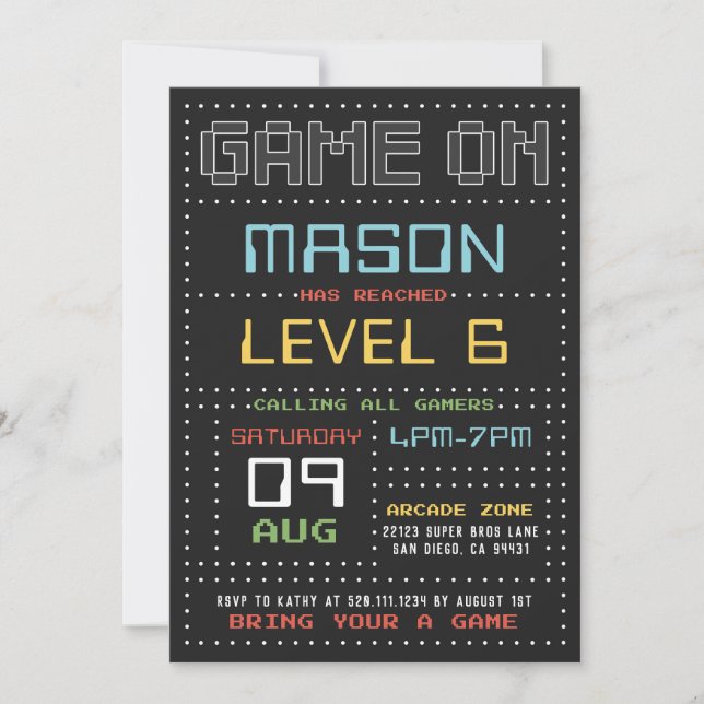 Gamer Arcade Video Game Birthday Party Invitation (Front)