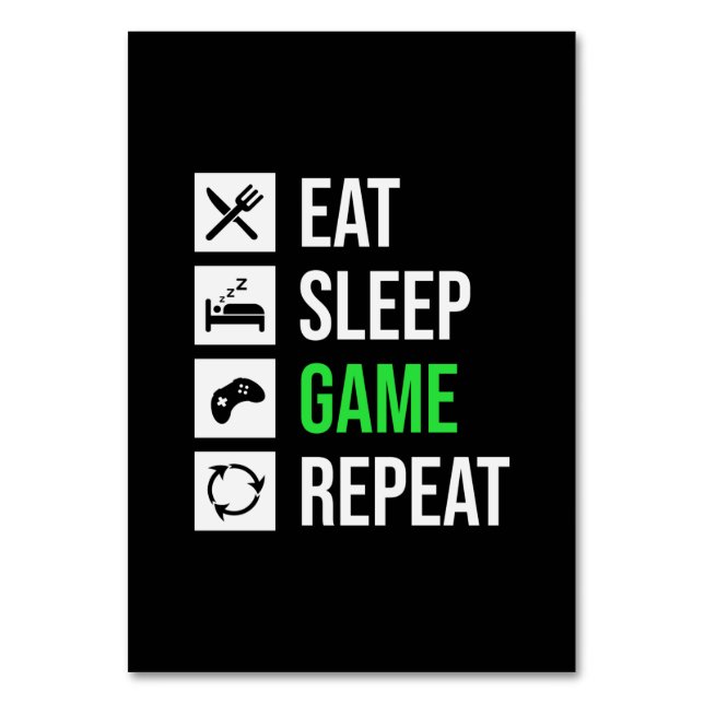 Gamer Art Eat Sleep Game Repeat Table Number (Front)