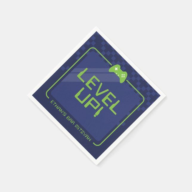 GAMER BAR MITZVAH cool modern navy neon green Napkin (Corner)