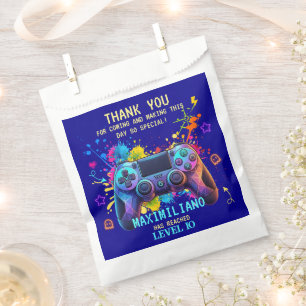 Gamer Birthday Blue Splatter Paint Video Game Favour Bags