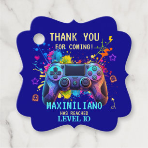 Gamer Birthday Blue Splatter Paint Video Game Favour Tags