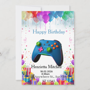 Gamer Birthday Invitation Card   Video Game Party 