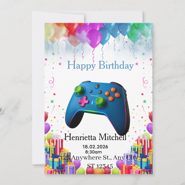 Gamer Birthday Invitation Card | Video Game Party  (Front)