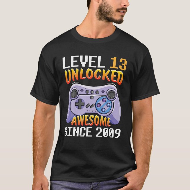 Gamer Birthday Level 13 Yrs Old Unlocked Awesome S T-Shirt (Front)