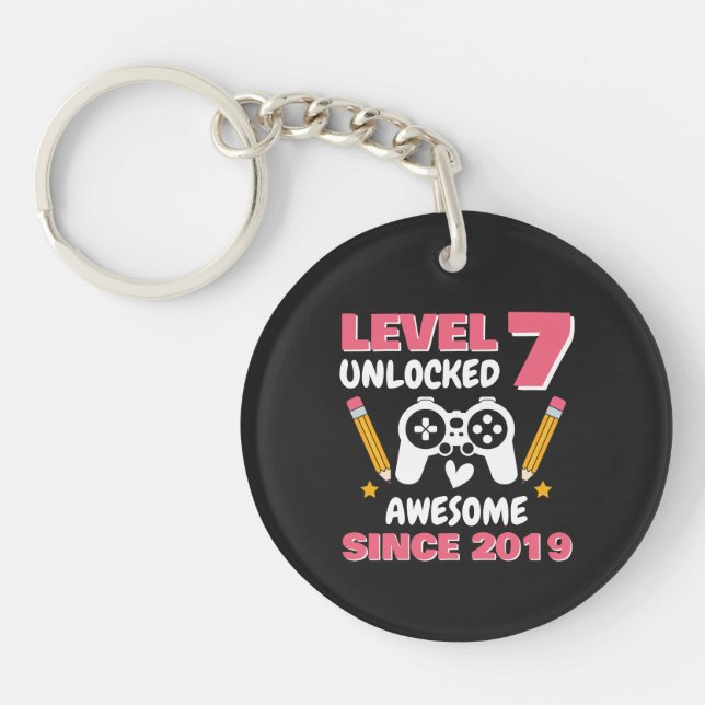 Gamer Birthday Level 7 Unlocked Since 2019 Key Ring (Front)