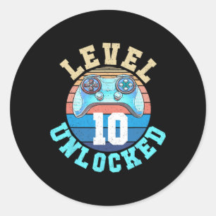 Gamer Boy Level 10 Unlocked Video Game 10th Birthd Classic Round Sticker