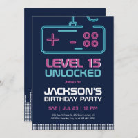 Gamer Boy Level Unlocked Video Games Blue Birthday