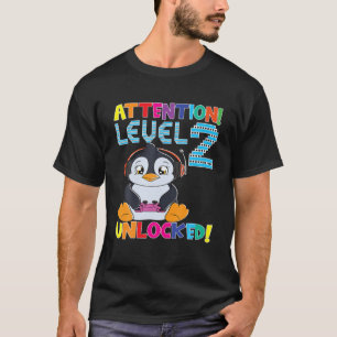 Gamer Boy Penguin Attention Level 2 Unlocked Gamin T-Shirt