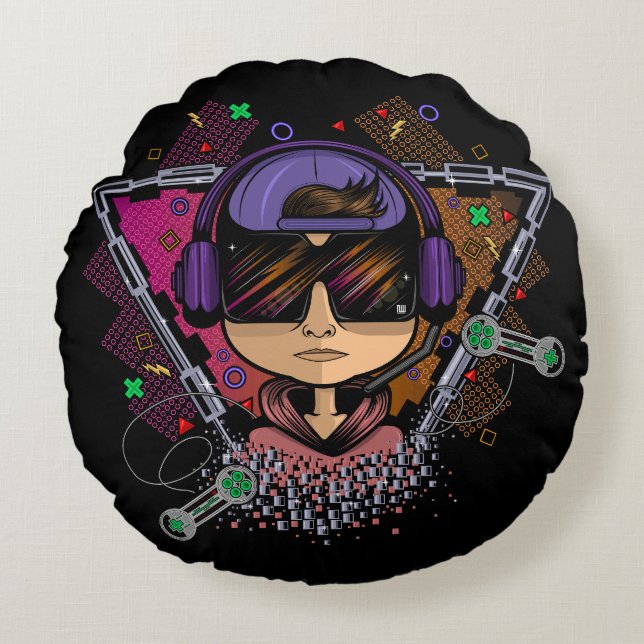 Gamer Boy Round Cushion (Front)
