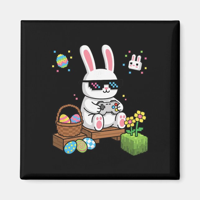 Gamer Bunny With Controller Kids Pixel Easter Gami Magnet (Front)