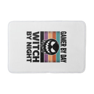 Gamer By Day Witch By Night Retro Halloween Design Bath Mat