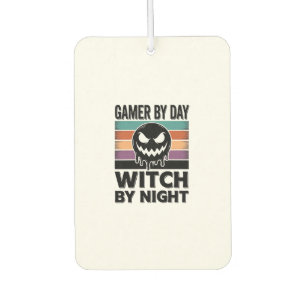 Gamer By Day Witch By Night Retro Halloween Design Car Air Freshener