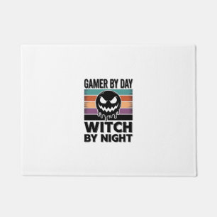 Gamer By Day Witch By Night Retro Halloween Design Doormat