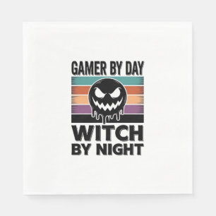 Gamer By Day Witch By Night Retro Halloween Design Napkin