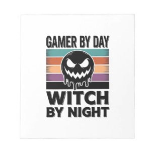 Gamer By Day Witch By Night Retro Halloween Design Notepad
