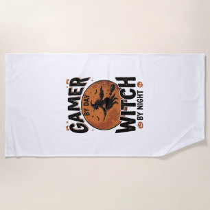 Gamer By Day Witch By Night Vintage Gaming Design_ Beach Towel