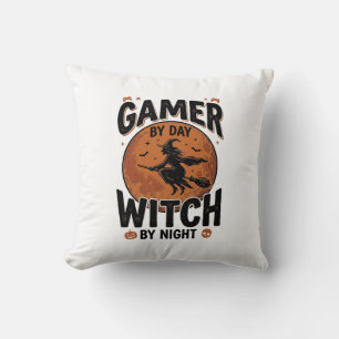 Gamer By Day Witch By Night Vintage Gaming Design_ Cushion