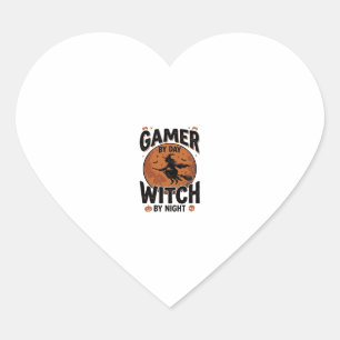 Gamer By Day Witch By Night Vintage Gaming Design_ Heart Sticker