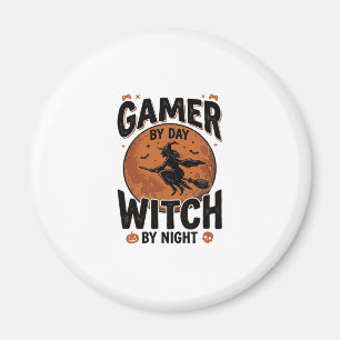 Gamer By Day Witch By Night Vintage Gaming Design_ Magnet