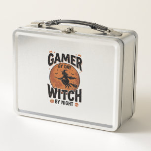 Gamer By Day Witch By Night Vintage Gaming Design_ Metal Lunch Box