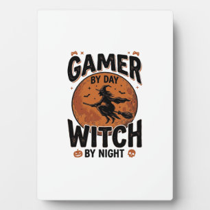 Gamer By Day Witch By Night Vintage Gaming Design_ Plaque