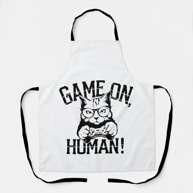 Gamer Cat Design Game On Human - Cute Funny Cat  Apron (Front)