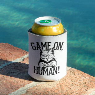 Gamer Cat Design Game On Human - Cute Funny Cat Can Cooler