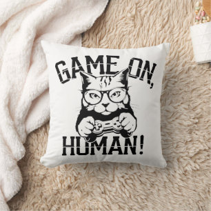 Gamer Cat Design Game On Human - Cute Funny Cat Cushion