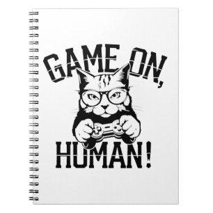 Gamer Cat Design Game On Human - Cute Funny Cat  Notebook