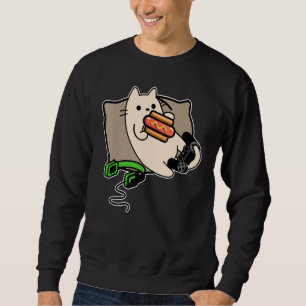 Gamer Cat Eating Hot Dog Game Loading Sweatshirt