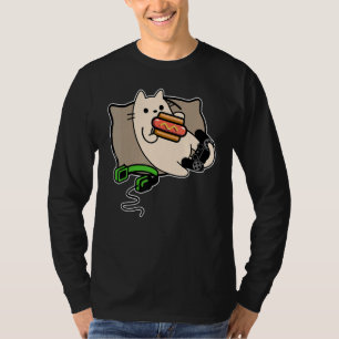 Gamer Cat Eating Hot Dog Game Loading T-Shirt
